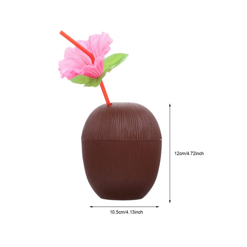 4 Piece Coconut Shaped Plastic Cups For Summer Tiki Bar Hawaiian Party Random Color - Image 3