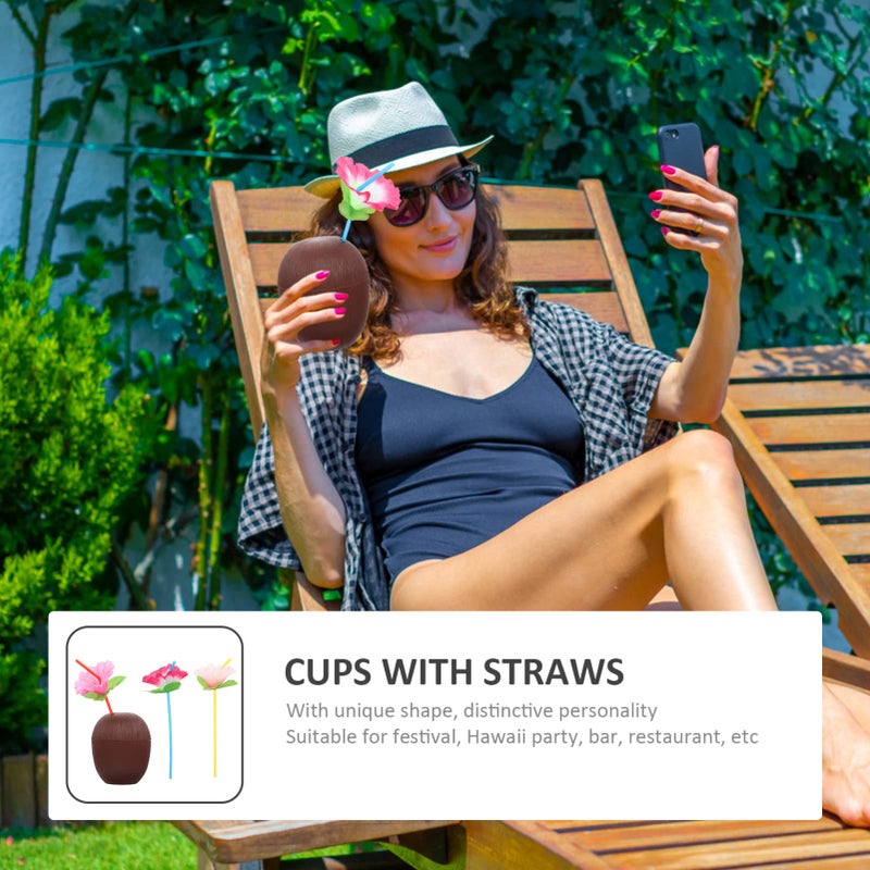 4 Piece Coconut Shaped Plastic Cups For Summer Tiki Bar Hawaiian Party Random Color - Image 5