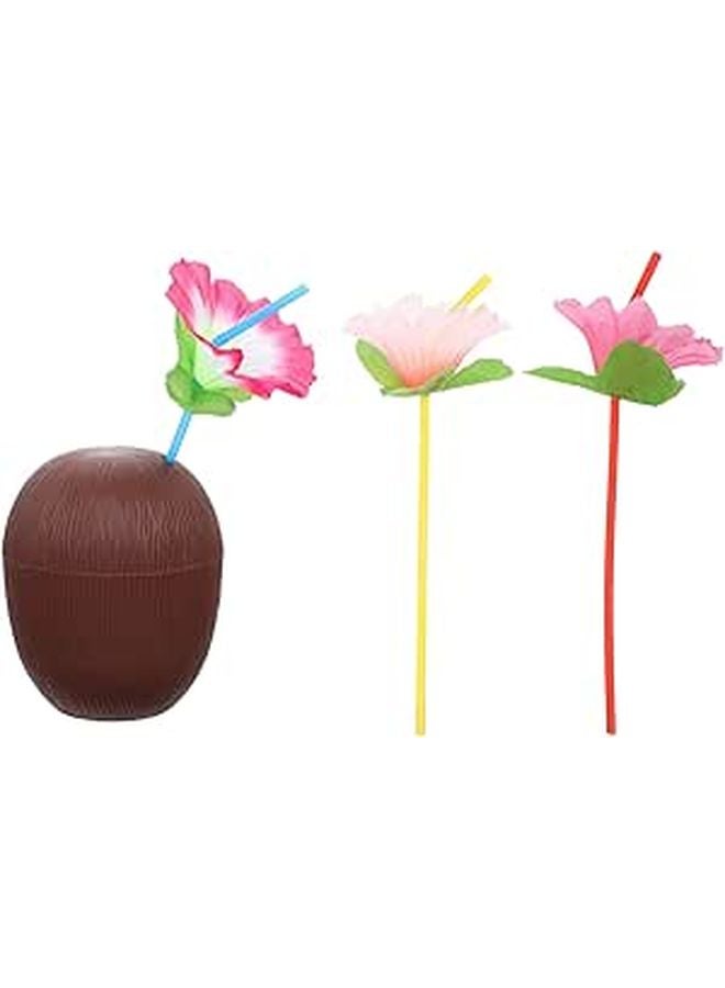 4 Piece Coconut Shaped Plastic Cups For Summer Tiki Bar Hawaiian Party Random Color - Image 1