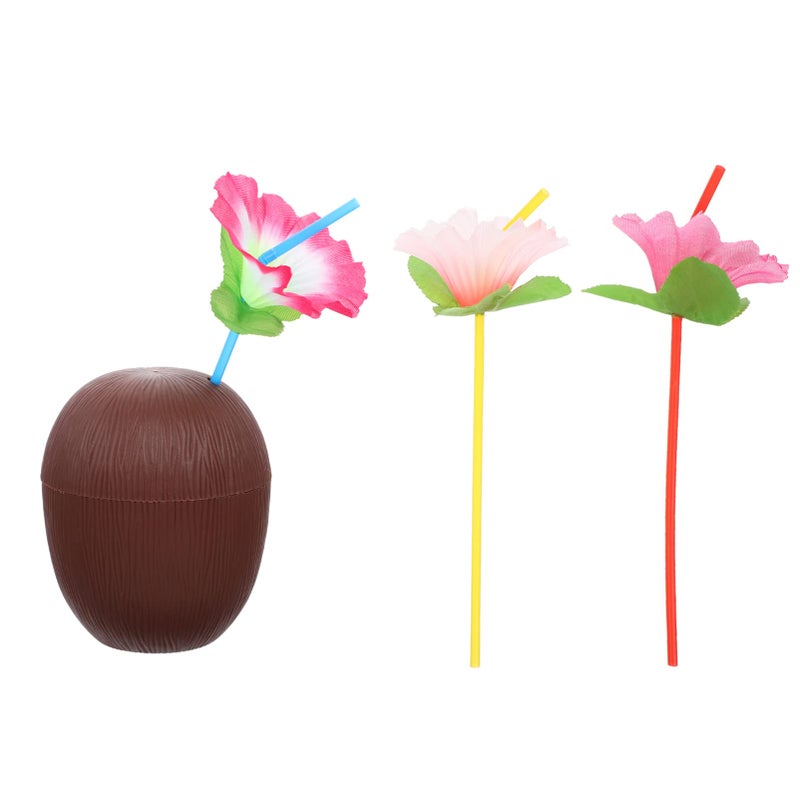 4 Piece Coconut Shaped Plastic Cups For Summer Tiki Bar Hawaiian Party Random Color - Image 2