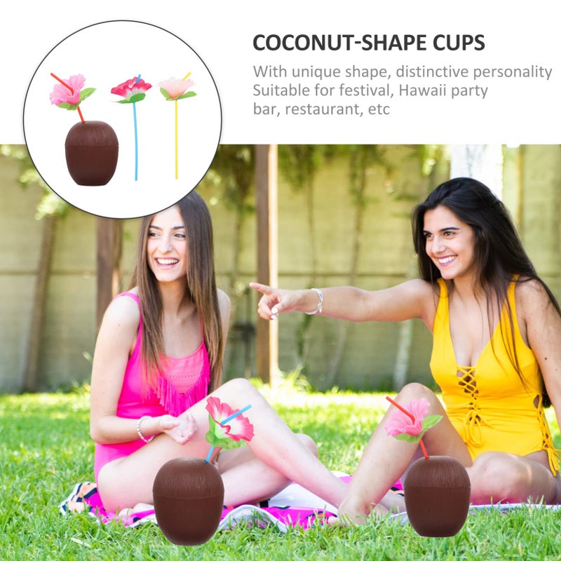 4 Piece Coconut Shaped Plastic Cups For Summer Tiki Bar Hawaiian Party Random Color - Image 4