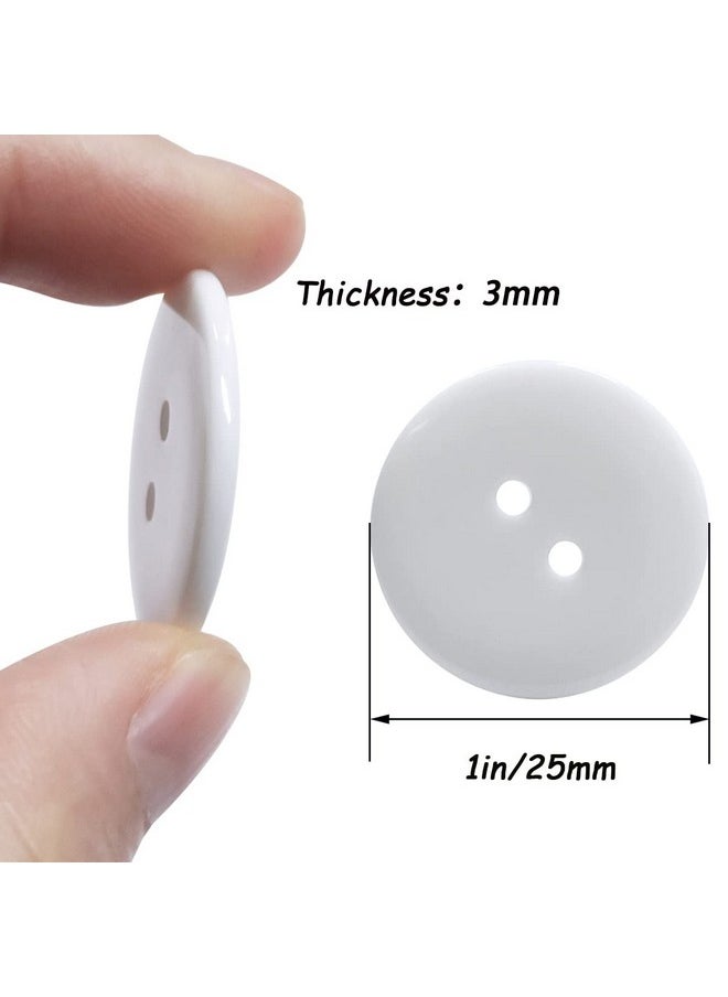 Tenalleys 50 Pcs Resin Buttons 2 Hole Buttons For Sewing Round Shirt Button Craft 1Inch (White)  - Image 2