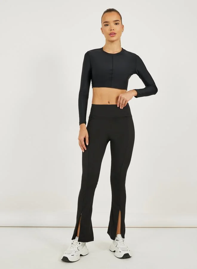 Styli Active Back Wrap and Peep Long Sleeves Crop Top
