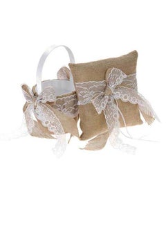 Generic Vintage Rustic Burlap Basket With Cushion Beige/White 7 x 7inch  - Image 2