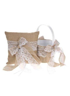 Generic Vintage Rustic Burlap Basket With Cushion Beige/White 7 x 7inch  - Image 1