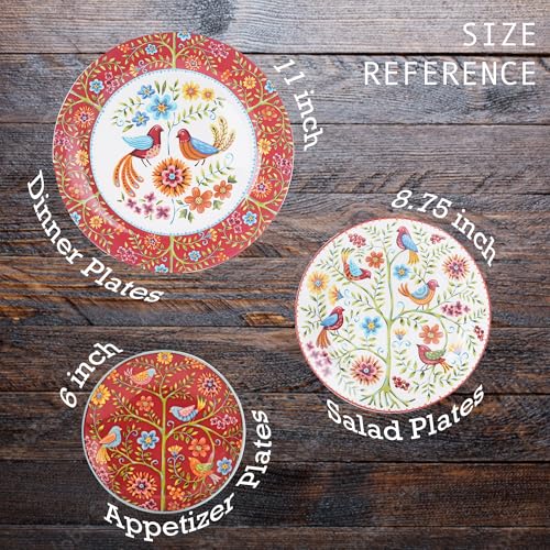 Bico Red Spring Bird Salad Plates Set of 4, 8.75 Inch Ceramic Dessert Plates for Salad, Appetizer, Side Dishes, Microwave and Dishwasher Safe, Gift for Housewarming and Thanksgiving - Image 2