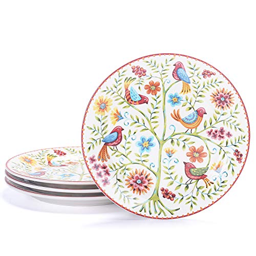 Bico Red Spring Bird Salad Plates Set of 4, 8.75 Inch Ceramic Dessert Plates for Salad, Appetizer, Side Dishes, Microwave and Dishwasher Safe, Gift for Housewarming and Thanksgiving - Image 3