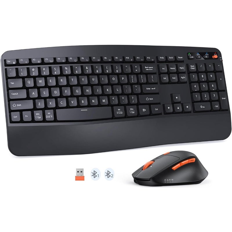 Wireless Keyboard and Mouse Combo 2.4G Bluetooth Dual Mode Full Size Keyboard with Wrist Rest Swing Wheel Silent Optical Mouse USB-A Receiver Compatible with Windows Mac Laptop Computer - Image 1