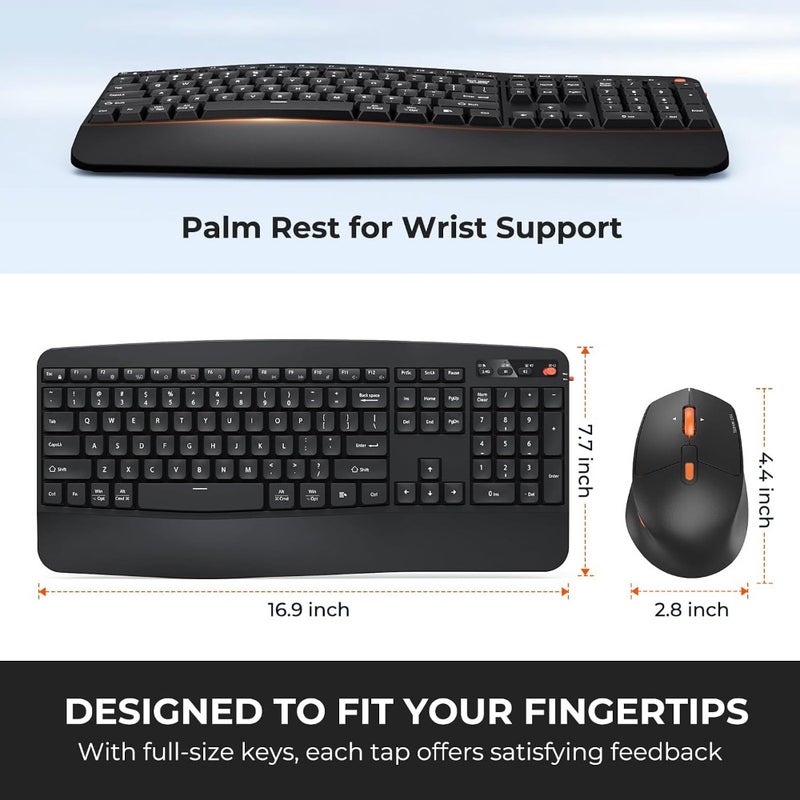 Wireless Keyboard and Mouse Combo 2.4G Bluetooth Dual Mode Full Size Keyboard with Wrist Rest Swing Wheel Silent Optical Mouse USB-A Receiver Compatible with Windows Mac Laptop Computer - Image 5
