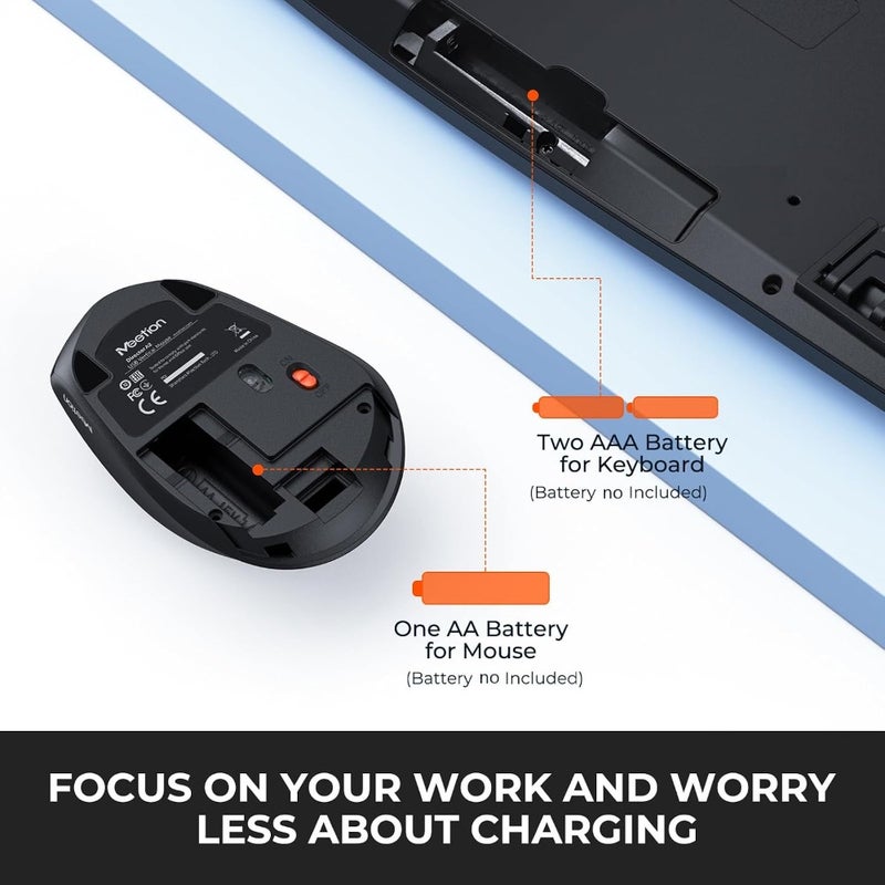 Wireless Keyboard and Mouse Combo 2.4G Bluetooth Dual Mode Full Size Keyboard with Wrist Rest Swing Wheel Silent Optical Mouse USB-A Receiver Compatible with Windows Mac Laptop Computer - Image 4