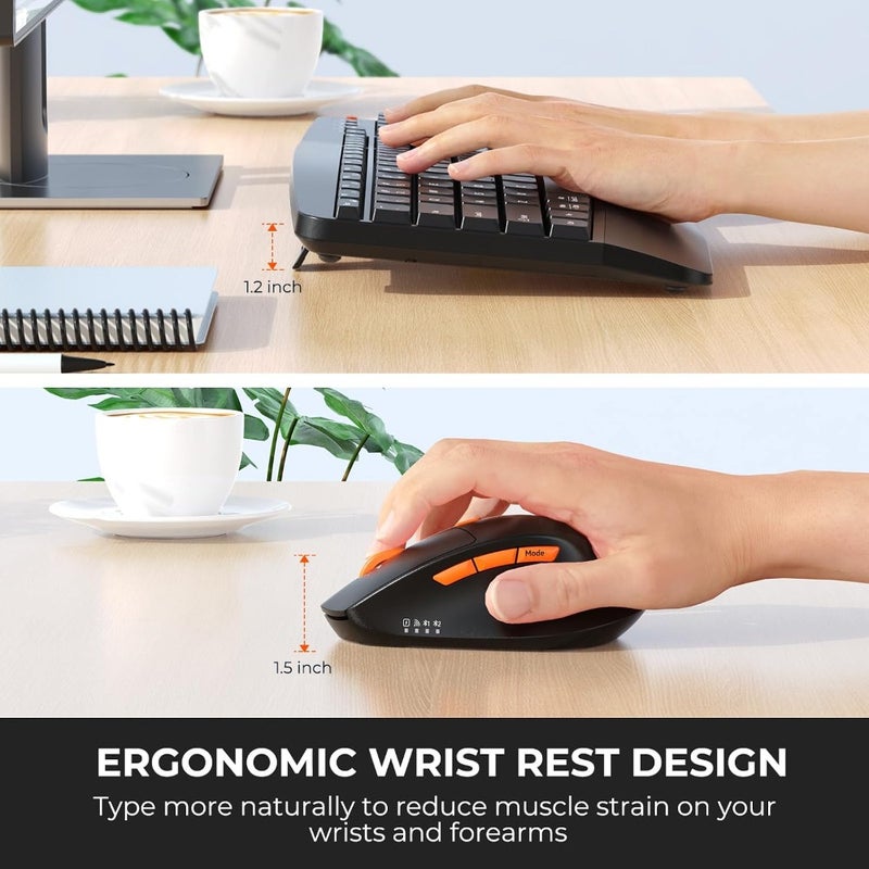 Wireless Keyboard and Mouse Combo 2.4G Bluetooth Dual Mode Full Size Keyboard with Wrist Rest Swing Wheel Silent Optical Mouse USB-A Receiver Compatible with Windows Mac Laptop Computer - Image 3