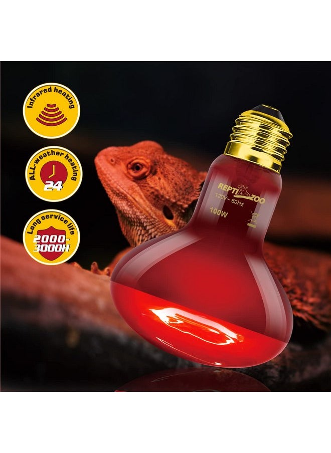 REPTIZOO Reptile Dual Lamp Fixture Heat Lamp Bulb Combo Pack Includes 100W UVA Daylight Heating Lamp and 100W Infrared Heat Emitter Infrared Basking Spot