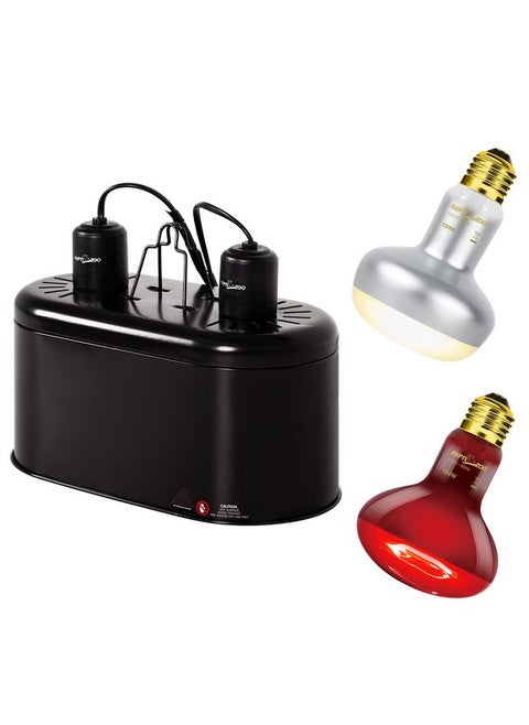 REPTIZOO Reptile Dual Lamp Fixture Heat Lamp Bulb Combo Pack Includes 100W UVA Daylight Heating Lamp and 100W Infrared Heat Emitter Infrared Basking Spot