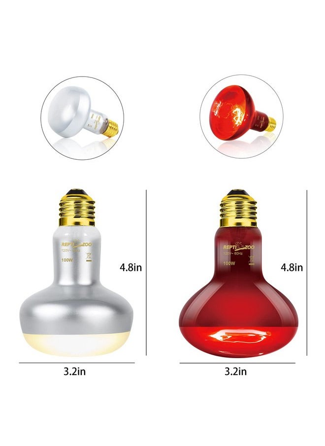REPTIZOO Reptile Dual Lamp Fixture Heat Lamp Bulb Combo Pack Includes 100W UVA Daylight Heating Lamp and 100W Infrared Heat Emitter Infrared Basking Spot