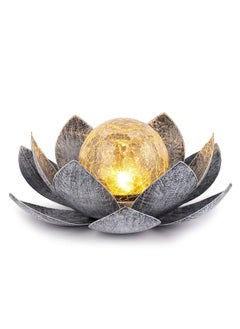 Generic Huaxu Solar Lights Outdoor Garden Crackle Globe Glass Lotus Decoration Waterproof Led Metal Flower Lights For Patio Lawn Walkway Tabletop Ground  - Image 1