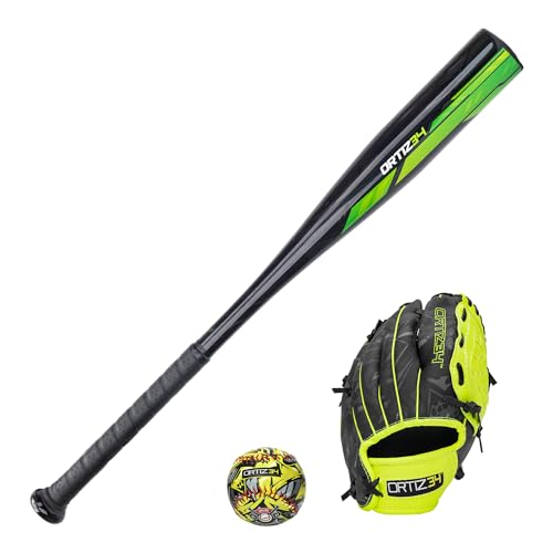 Ortiz34 Homerun Kids Tee Ball Set- David Ortiz 3-in-1 Aluminum Baseball Bat, Baseball, & Youth Baseball Glove Bundle (Made for Youth/Kids) (Volt) - Image 1