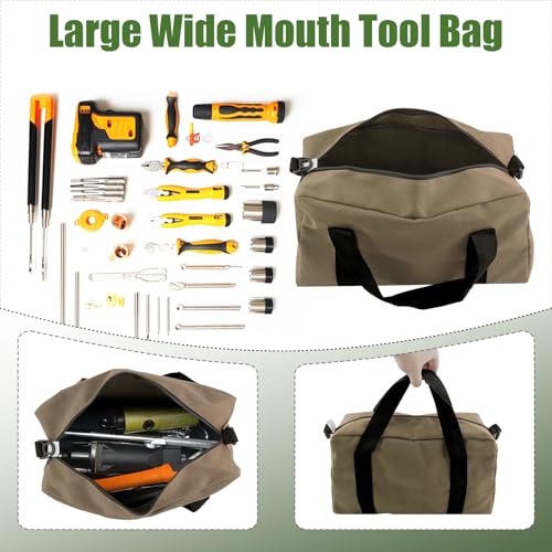 Baizoy Small Tool BagClose Top Wide Mouth Tool Organizer BagLarge Capacity Tool Bags for MenCanvas Tool Storage Bag for Storage Handbag for ScrewdriversWrenchPliers Hand Tools Khaki 12 Inch - Image 3