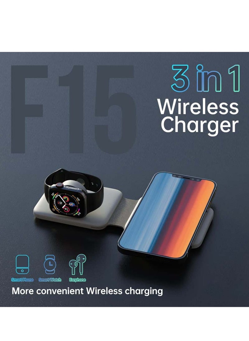Excefore - Wireless Charging, Magnetic Foldable Charging Pad Portable Wireless Chargers 3 in 1, Qi Fast Wireless Charging Station Compatible with iPhone 14/13/12/SE/11/XS/8, Samsung, for Air Pods Pro, iWatch - Image 1