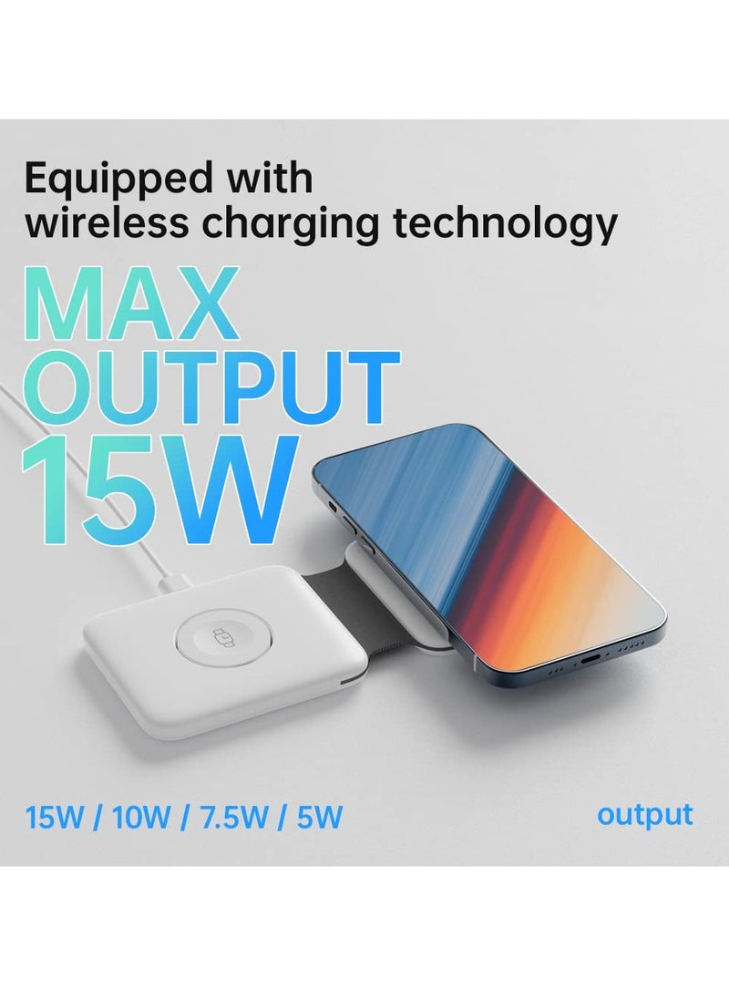 Excefore - Wireless Charging, Magnetic Foldable Charging Pad Portable Wireless Chargers 3 in 1, Qi Fast Wireless Charging Station Compatible with iPhone 14/13/12/SE/11/XS/8, Samsung, for Air Pods Pro, iWatch - Image 1