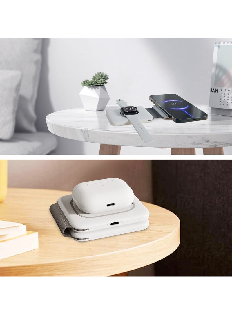 Excefore - Wireless Charging, Magnetic Foldable Charging Pad Portable Wireless Chargers 3 in 1, Qi Fast Wireless Charging Station Compatible with iPhone 14/13/12/SE/11/XS/8, Samsung, for Air Pods Pro, iWatch - Image 1