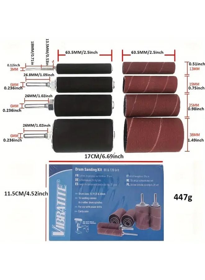 20pcs Heavy Duty Sanding Drum Set with 4 Size Rubber Drums and 80 120 Grit Sanding Sleeves Kit for Wood Metal DIY Woodworking Drum Sanding Kit without Box - Image 4