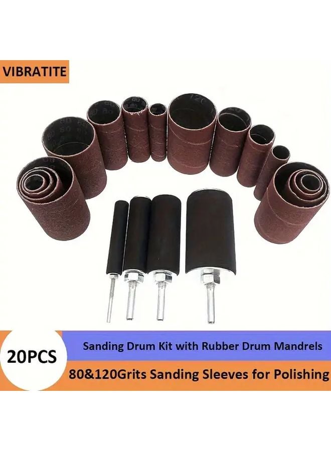 20pcs Heavy Duty Sanding Drum Set with 4 Size Rubber Drums and 80 120 Grit Sanding Sleeves Kit for Wood Metal DIY Woodworking Drum Sanding Kit without Box - Image 3