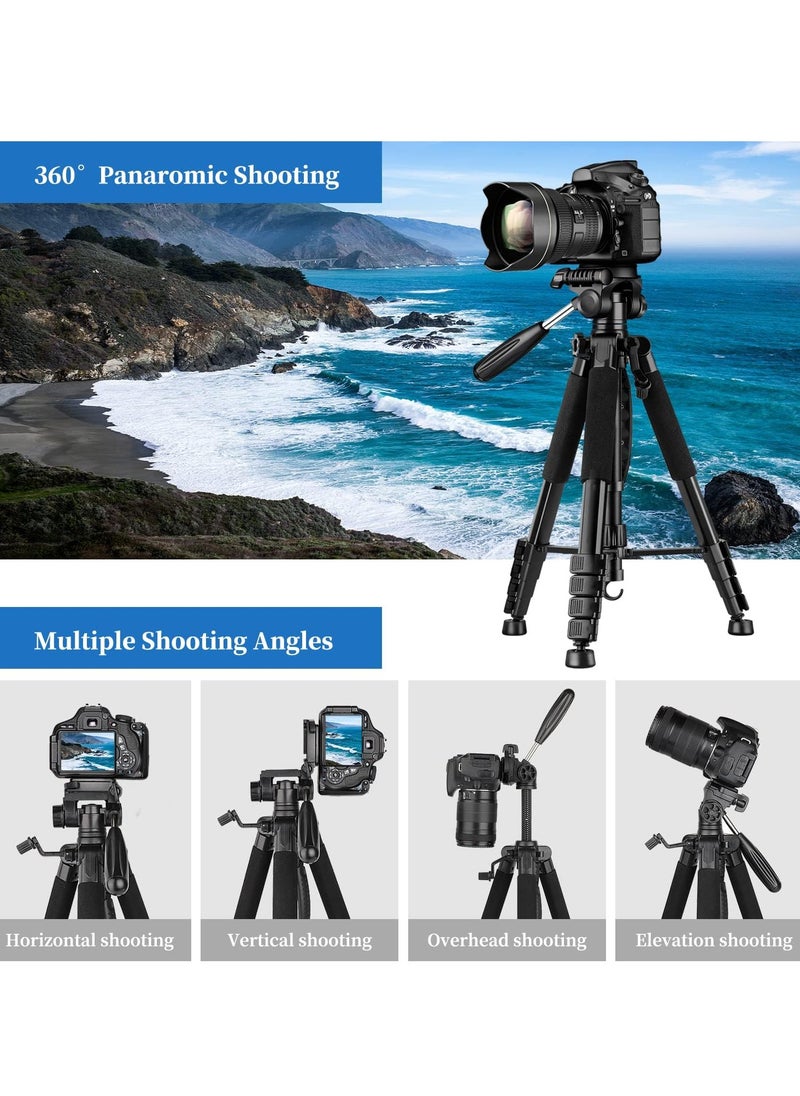 SYOSI Tripod Camera Tripods, 74" Camera Tripod with Phone Holder & Remote & Portable Bag, Heavy Duty Tall Camera Stand Tripod, Professional Travel DSLR Tripods Compatible with Canon Nikon iPhone  - Image 5