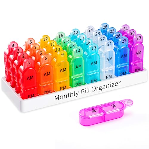 Daviky Monthly Pill Organizer 2 Times a Day - 30 Day Pill Box AM PM, BPA Free One Month Medicine Organizer Twice Daily, 31-Day Case to Hold Vitamins, Supplements & Medication - Image 1