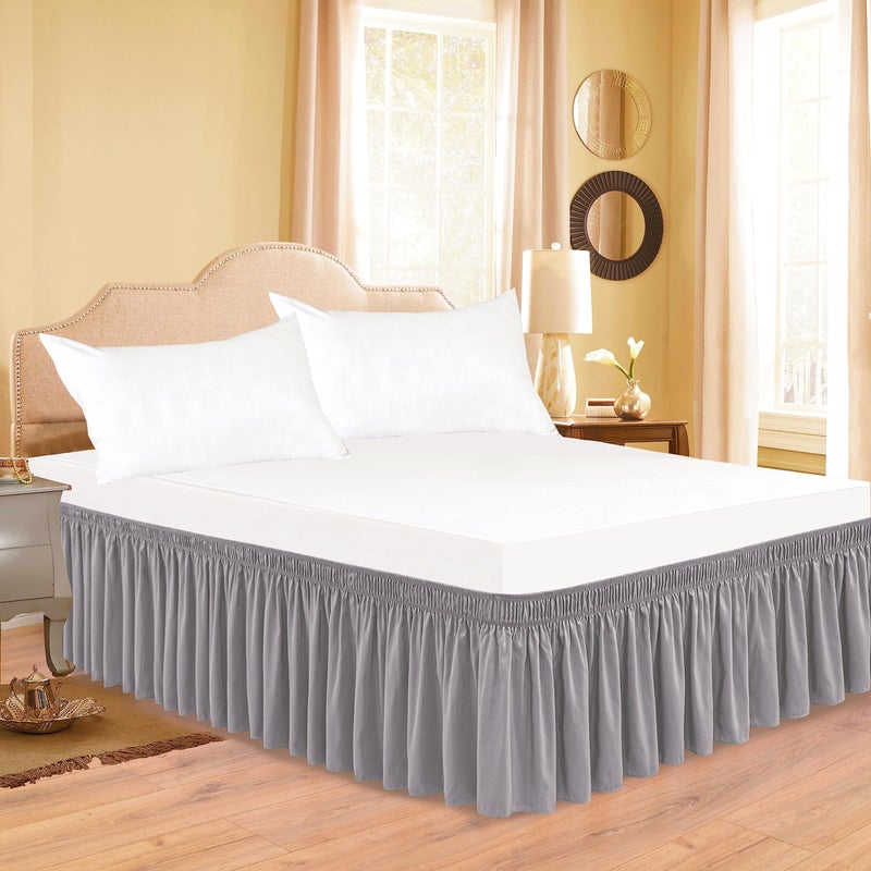 Biscaynebay Biscaynebay Wrap Around Bed Skirts for Queen Size Beds Extra Short Drop of 9""  Silver Grey Elastic Dust Ruffles Easy Fit Wrinkle & Fade Resistant Silky Luxurious Fabric Solid Machine Washable - Image 3