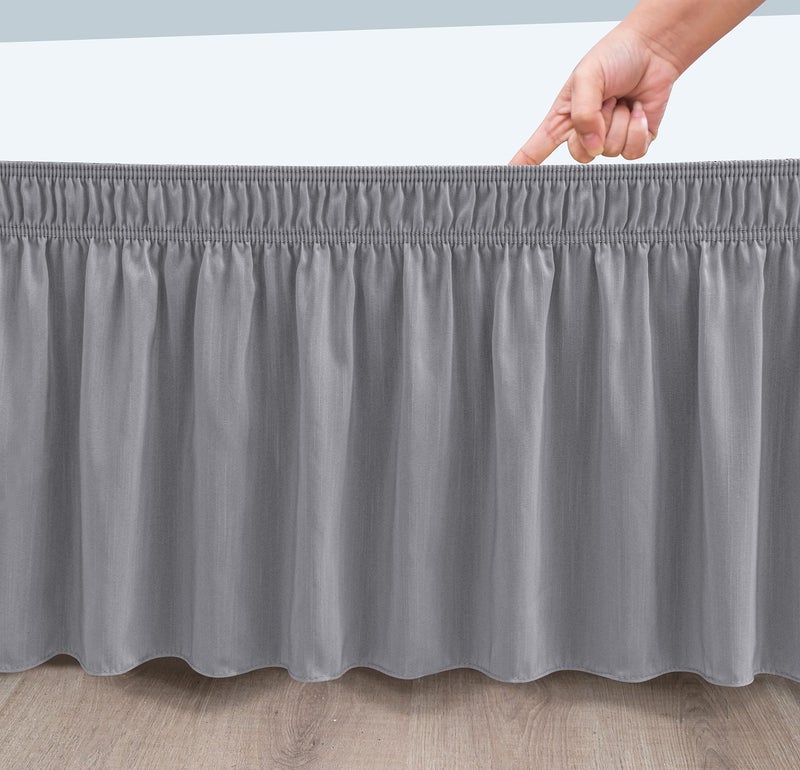 Biscaynebay Biscaynebay Wrap Around Bed Skirts for Queen Size Beds Extra Short Drop of 9""  Silver Grey Elastic Dust Ruffles Easy Fit Wrinkle & Fade Resistant Silky Luxurious Fabric Solid Machine Washable - Image 4