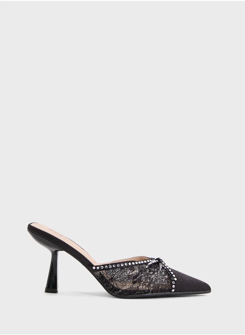 Ginger Mesh Slip On Heeled Mule