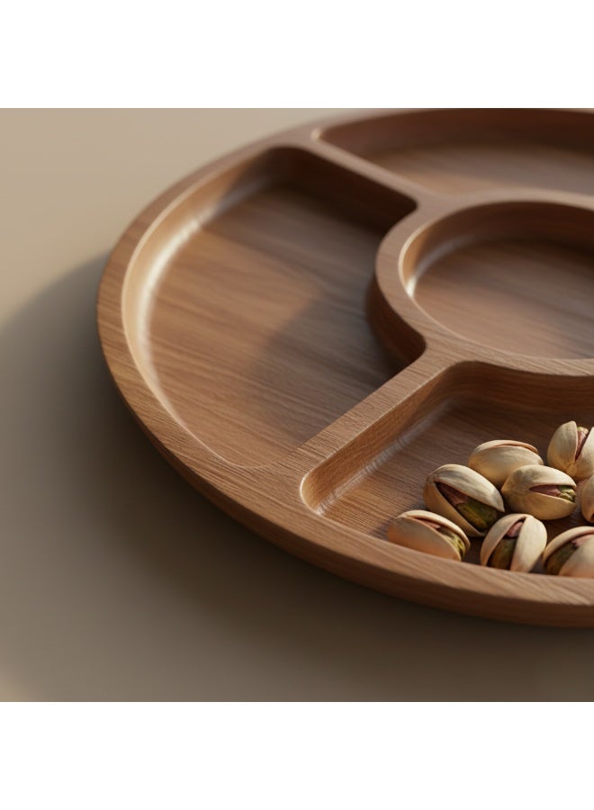 CASA HOME Premium Natural Wooden Serving Tray with 6 Compartments – Round Snack & Appetizer Platter for Nuts, Dates, Cheese & Dips – Elegant Home & Table Decor - Image 4