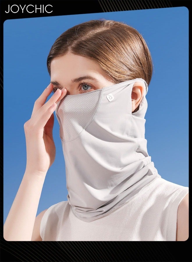 Joychic قناع واقي من الشمس من الحرير الجليدي للنساء صيفي مضاد للأشعة فوق البنفسجية سريع الجفاف غطاء للرقبة للحماية من الشمس فوق الأذن قناع وجه رمادي للتخييم في الهواء الطلق والمشي لمسافات طويلة - Image 1