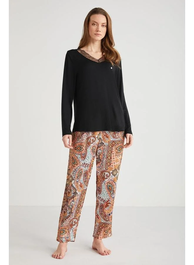 Ethnic patterned pajama set.