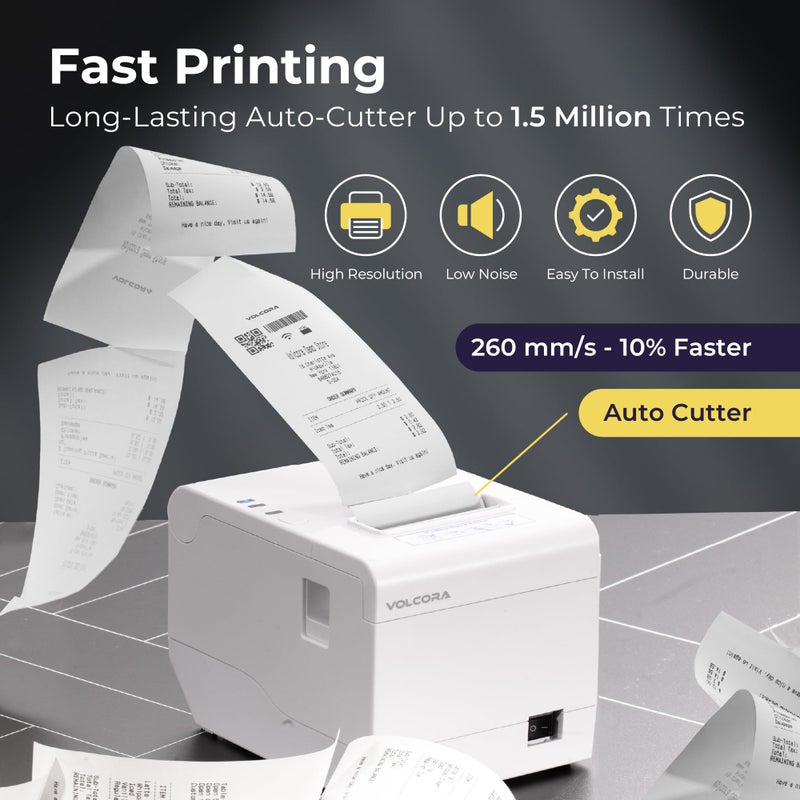 Volcora Thermal Receipt Printer, 80mm POS Printer w/Auto Cutter, USB/Ethernet Interface for Windows/MAC/Linux, ESC/POS Command Support Cash Drawer, High Speed Kitchen Printer, Wall Mount (White) - Image 3