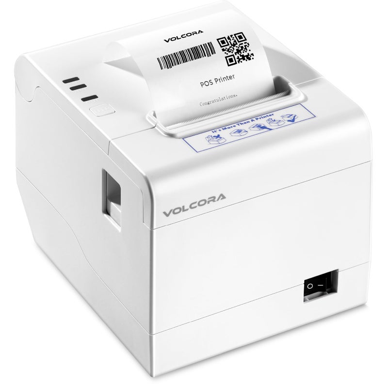 Volcora Thermal Receipt Printer, 80mm POS Printer w/Auto Cutter, USB/Ethernet Interface for Windows/MAC/Linux, ESC/POS Command Support Cash Drawer, High Speed Kitchen Printer, Wall Mount (White) - Image 1