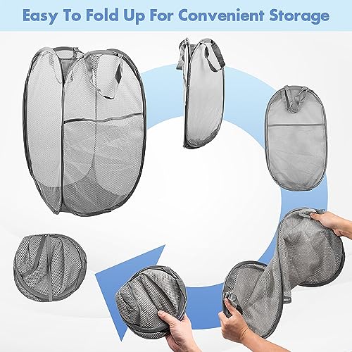 DUCOO Pop Up Hamper, 2 PCS Mesh Pop Up Laundry Hamper, Foldable Mesh Laundry Basket with Space Saving Design for Home, Dorm, Travel and Storage, Gray - Image 5