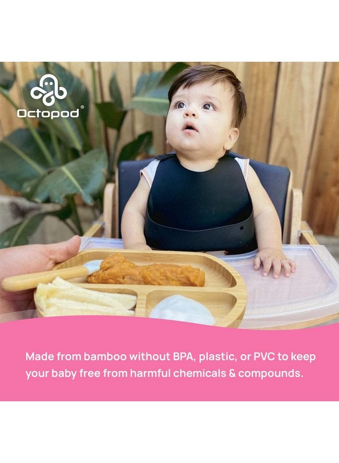 Abiie Octopod Bamboo Dish - Kids Plates for 4 months and up, 3-Compartment Baby Plates with Suction, Triangle Bamboo Baby Plate, Mess-Free Toddler Suction Plates, Baby Feeding Supplies, 8.3x1.9x7.7 in - Image 5