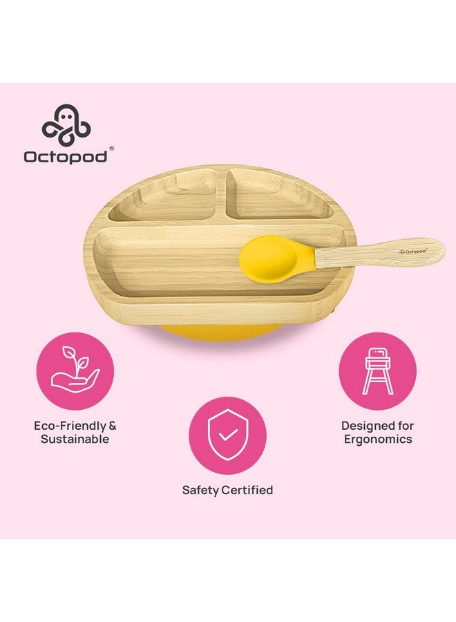 Abiie Octopod Bamboo Dish - Kids Plates for 4 months and up, 3-Compartment Baby Plates with Suction, Triangle Bamboo Baby Plate, Mess-Free Toddler Suction Plates, Baby Feeding Supplies, 8.3x1.9x7.7 in - Image 3