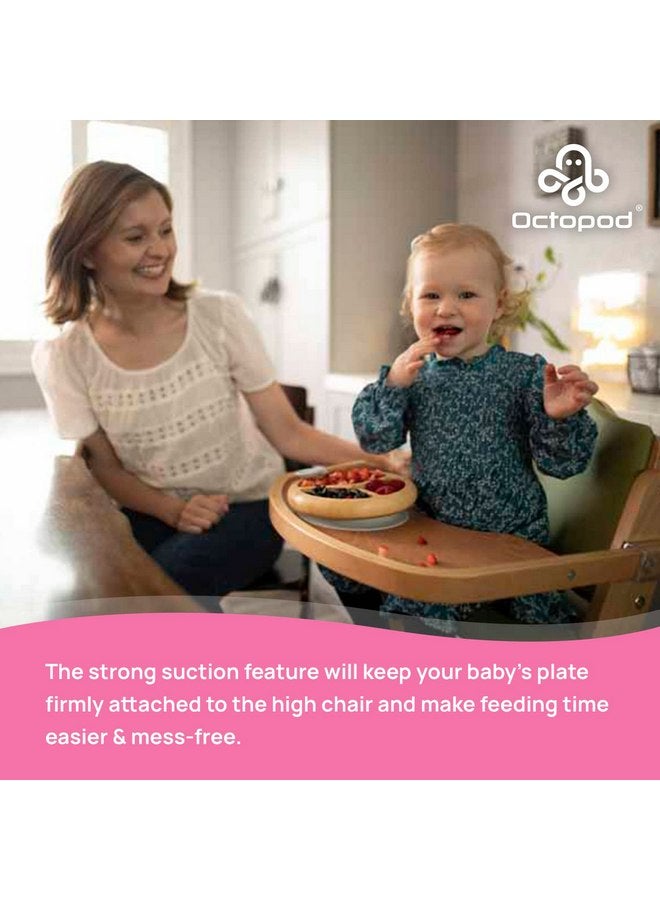 Abiie Octopod Bamboo Dish - Kids Plates for 4 months and up, 3-Compartment Baby Plates with Suction, Triangle Bamboo Baby Plate, Mess-Free Toddler Suction Plates, Baby Feeding Supplies, 8.3x1.9x7.7 in - Image 4