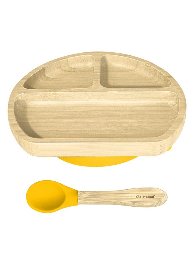 Abiie Octopod Bamboo Dish - Kids Plates for 4 months and up, 3-Compartment Baby Plates with Suction, Triangle Bamboo Baby Plate, Mess-Free Toddler Suction Plates, Baby Feeding Supplies, 8.3x1.9x7.7 in - Image 1