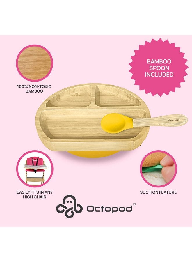 Abiie Octopod Bamboo Dish - Kids Plates for 4 months and up, 3-Compartment Baby Plates with Suction, Triangle Bamboo Baby Plate, Mess-Free Toddler Suction Plates, Baby Feeding Supplies, 8.3x1.9x7.7 in - Image 2