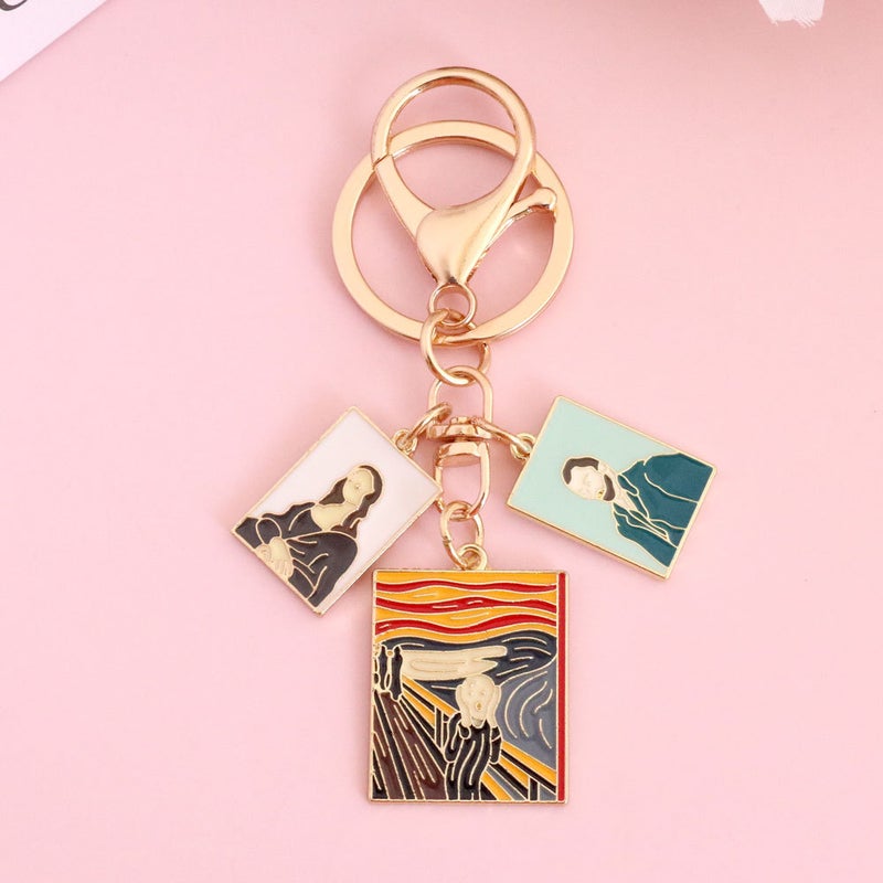 Van Gogh Paintings Alloy Keychain Cartoon Cat Sunflower Mona Lisa famous paintings 