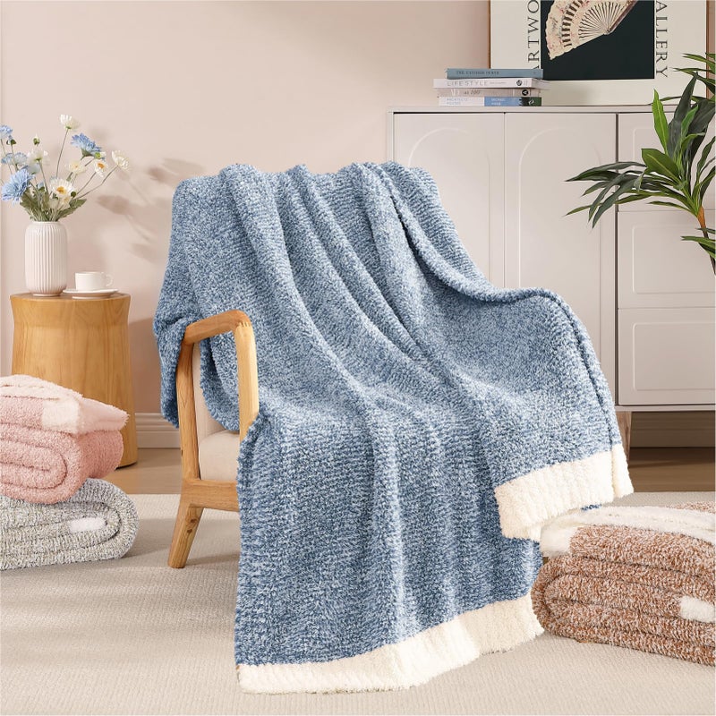 WRENSONGE Throw Blanket Cationic Dyeing Blue Soft Cozy Fluffy Warm Hand Made Throw Blankets for Couch, Sofa, Chair, Bed, Camping, Picnic, Travel Lightweight Bed Blanket - 50"*60" - Image 3