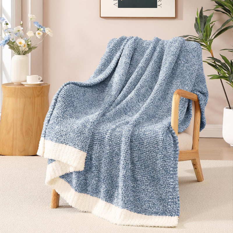 WRENSONGE Throw Blanket Cationic Dyeing Blue Soft Cozy Fluffy Warm Hand Made Throw Blankets for Couch, Sofa, Chair, Bed, Camping, Picnic, Travel Lightweight Bed Blanket - 50"*60" - Image 1