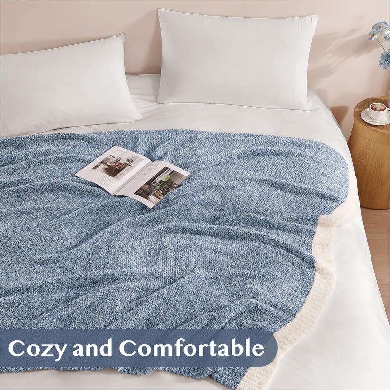 WRENSONGE Throw Blanket Cationic Dyeing Blue Soft Cozy Fluffy Warm Hand Made Throw Blankets for Couch, Sofa, Chair, Bed, Camping, Picnic, Travel Lightweight Bed Blanket - 50"*60" - Image 4