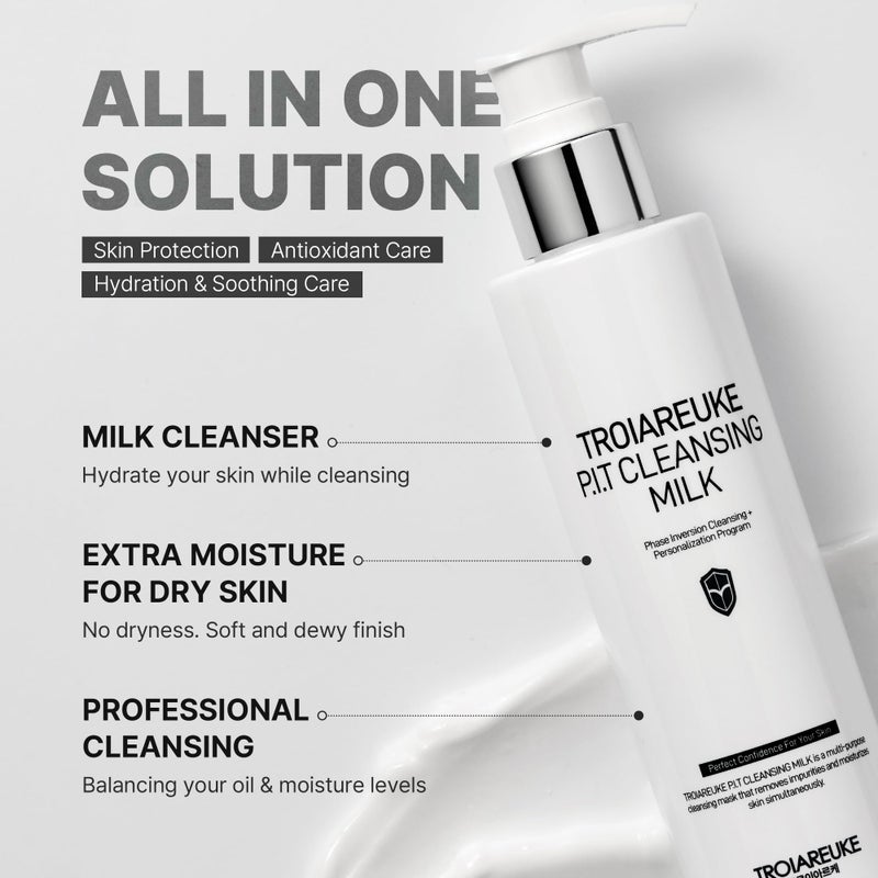 TROIAREUKE PIT Cleansing Milk I Deep Cleansing Daily Facial Cleanser for All Skin Types, Dry, Hydrating Face Mask with Antioxidants, Vitamins, Moisturize Korean Aesthetic Skin Care 6.08 fl oz - Image 2