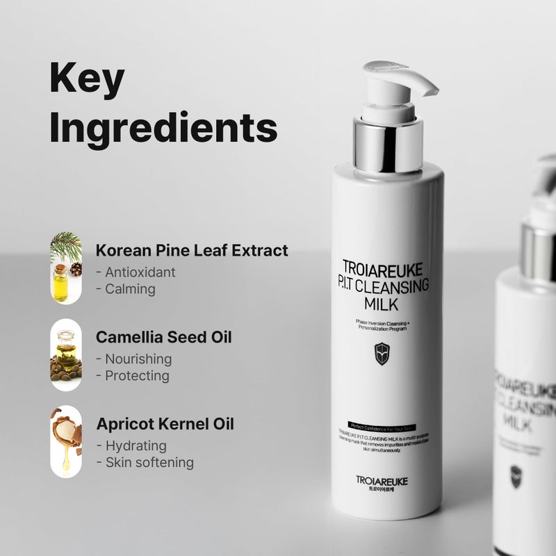 TROIAREUKE PIT Cleansing Milk I Deep Cleansing Daily Facial Cleanser for All Skin Types, Dry, Hydrating Face Mask with Antioxidants, Vitamins, Moisturize Korean Aesthetic Skin Care 6.08 fl oz - Image 3