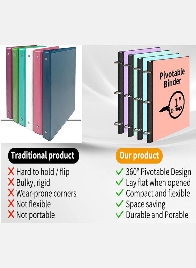 LETVPVOW 4 Pcs 360° Pivotable 3 Ring Binder, Soft 1 inch Binders 3 Ring, Flexible Thin Soft Three Ring Binder Fits 8.5" x 11", for Home, School and Office-Blue, Green, Pink, Purple - Image 4