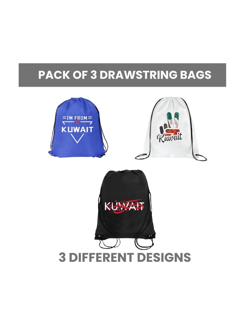 PRINTSHOP4ME Pack Of 3 Drawstring Bags With Kuwait Design For Kids And Adults-Durable Sports Backpack,Great For School And Everyday Use,Lightweight With National Day For Outdoor - Image 2